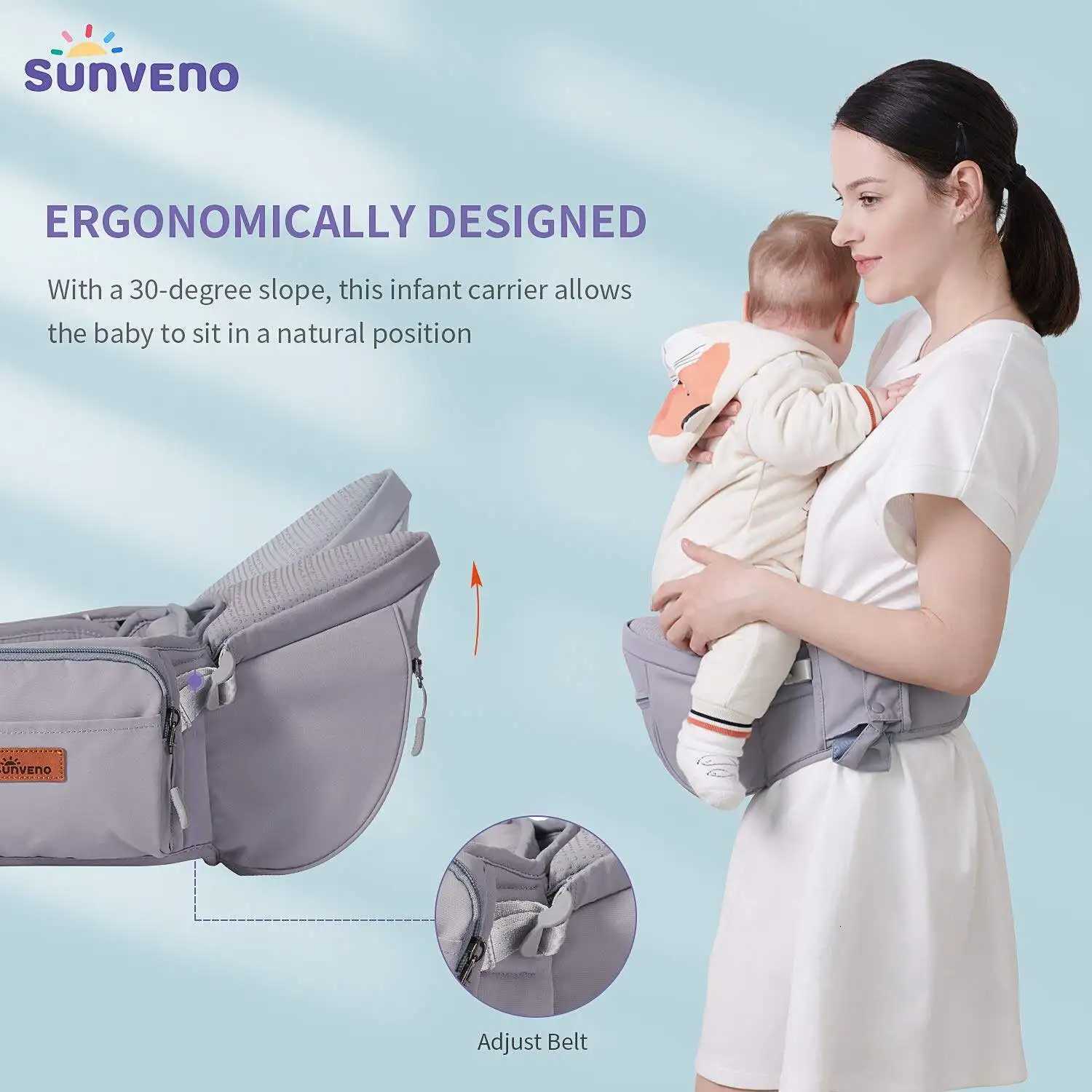 Sunveno Convinient Ergonomic Baby Carrier Infant Hip Seat Toddler Waist Seat Stool Carrier Baby Carrier Adjustable Comfortable X260313