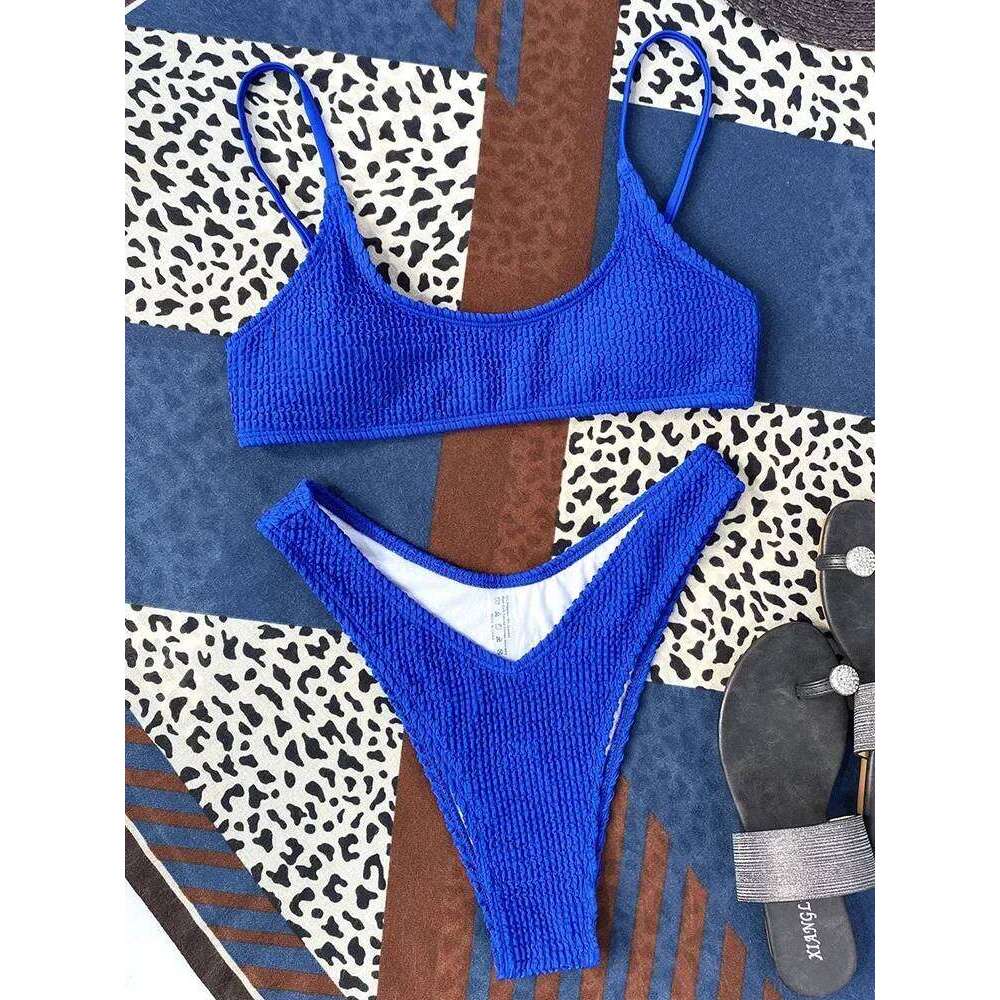 7 Colors Wrinkled Crinkled Triangle Women Swimwear Female Swimsuit Two-pieces Bikini set Bather Bathing Suit Swim Lady Y260303