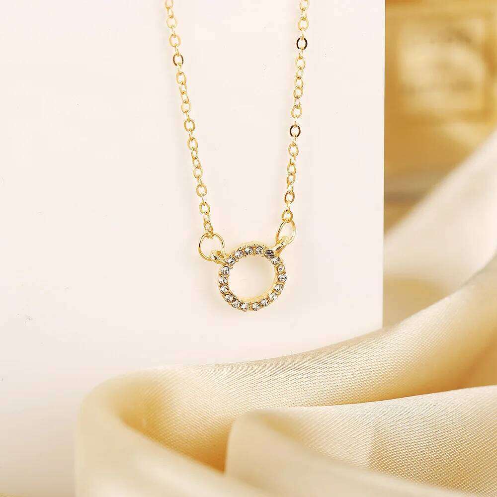Fashion Trend Elegant Jewelry Simple Crystal Circle Pendant Golden Color Unquie Women Necklace Party Gift Wholesale H260312