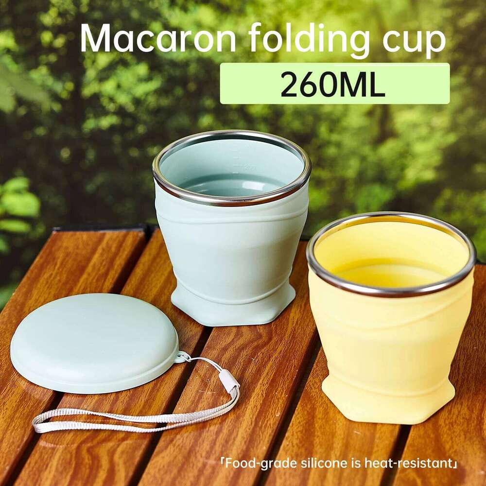 Portable Outdoors Silicone Folding with Lid for Camping Travel Water Cup 260ml 180ml Mini Pocket Coffee Cups Heat Resistant Z260314