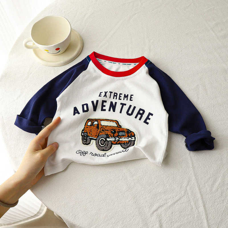 T-shirts New Spring and Autumn Patchwork Boys' Long Sleeve T-Shirt Cotton Base Shirt Children's Multi-Color Boys