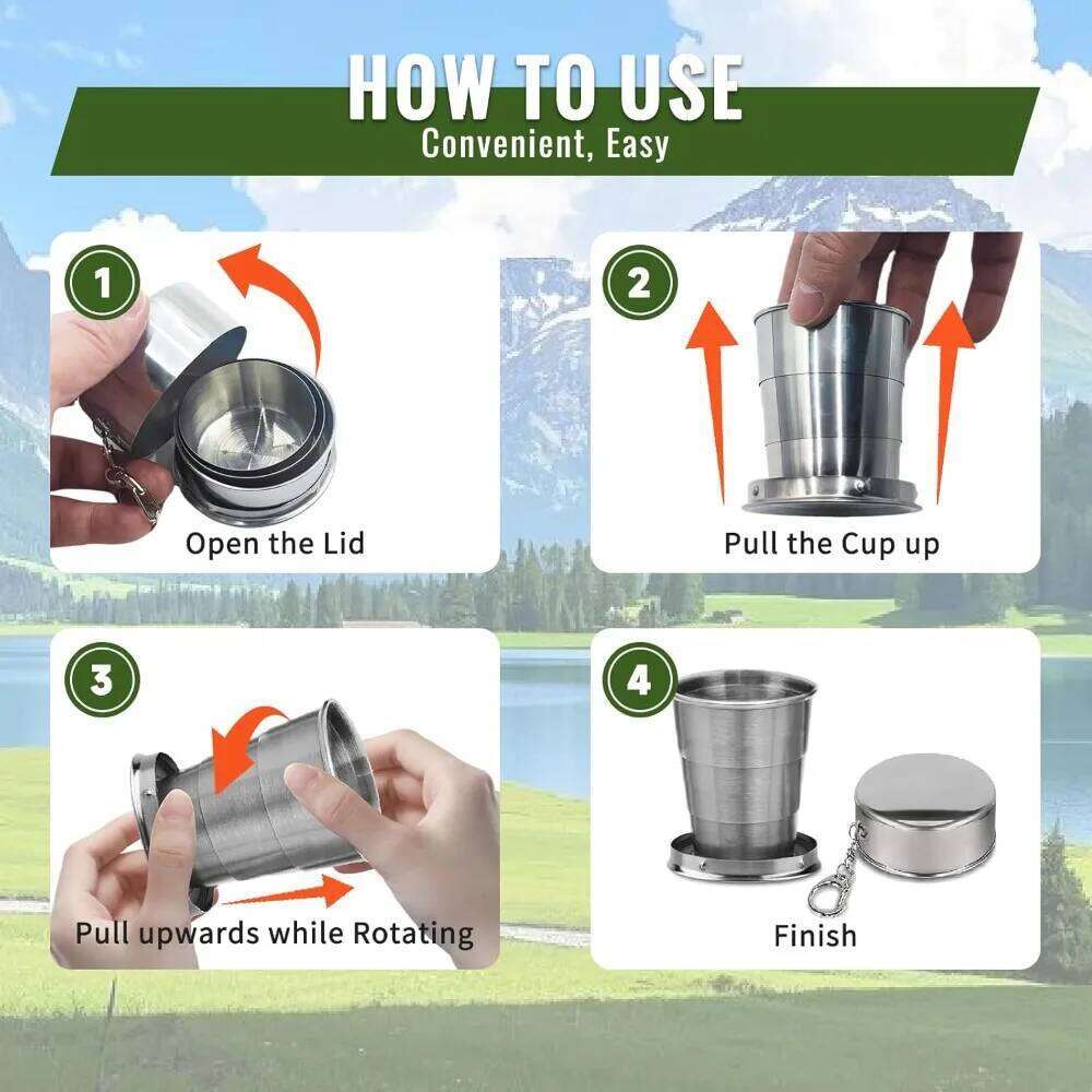 75ml/150ml/250ml/450ml Stainless Steel Folding Cup Telescopic Mug for Tea with Keychain Handcup Portable Outdoor Travel Camping Z260314