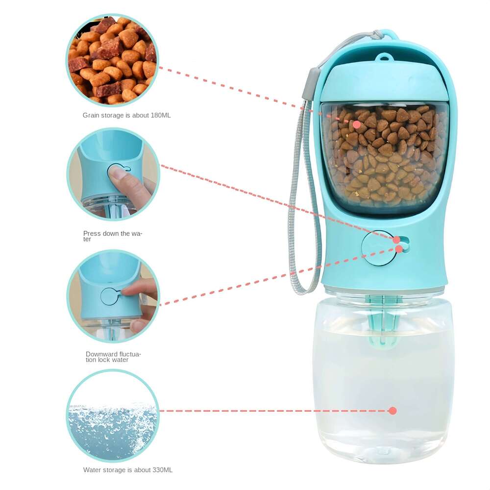 IPK Portable Dog Cat Bottle with Storage Food and Water Container for Puppy Pets dogs Feeder Bowl Outdoor Travel Pet supplies 26W0313