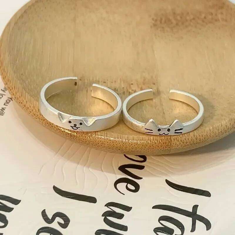 Cartoon Dog Cat Couple Women Men Cute Animal Finger Rings Simple Design Adjustable r Friendship Fashion Jewelry Gifts H260312