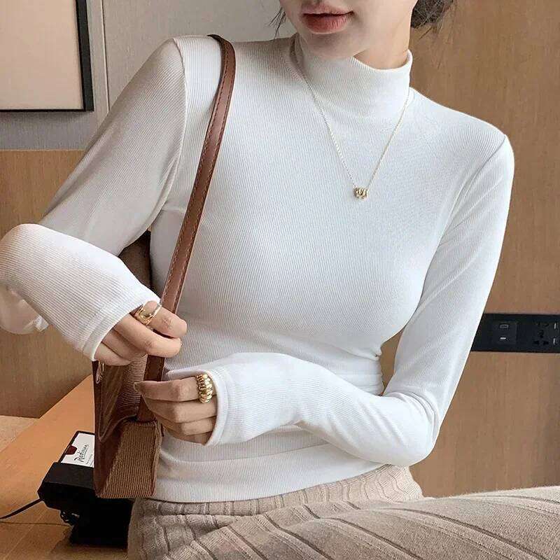 2024 New Fashion Knitted Half-turtleneck Pullovers Women Bottom Shirts Sweater Jumper Elegant Long-sleeved Tops Knitwear Z260313