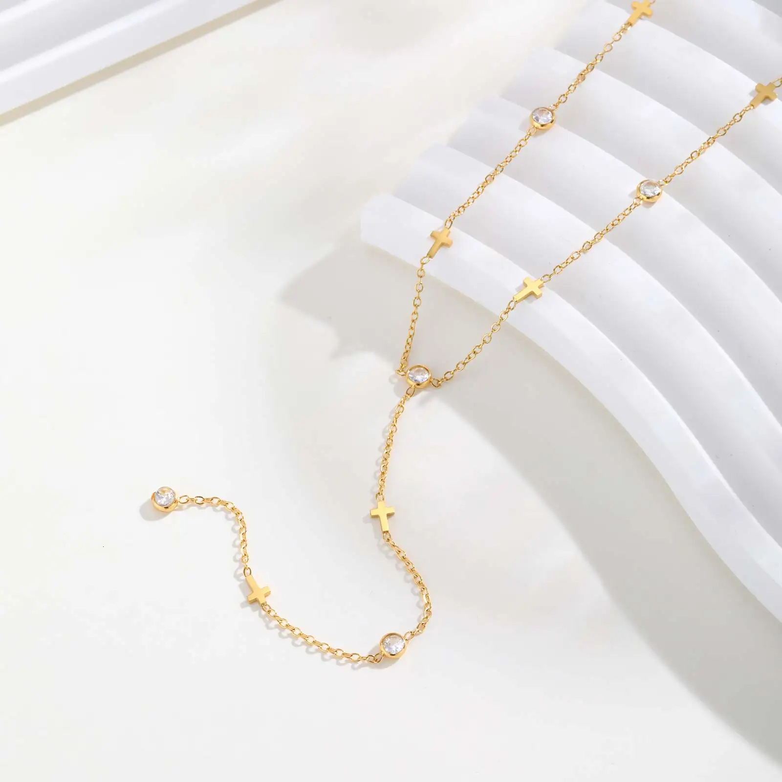 Classic Cross Zircon Y-shaped Necklace for WomenButterfly Heart Shaped Choker NecklacesGold Color Stainless Steel Jewelry Gift 260313