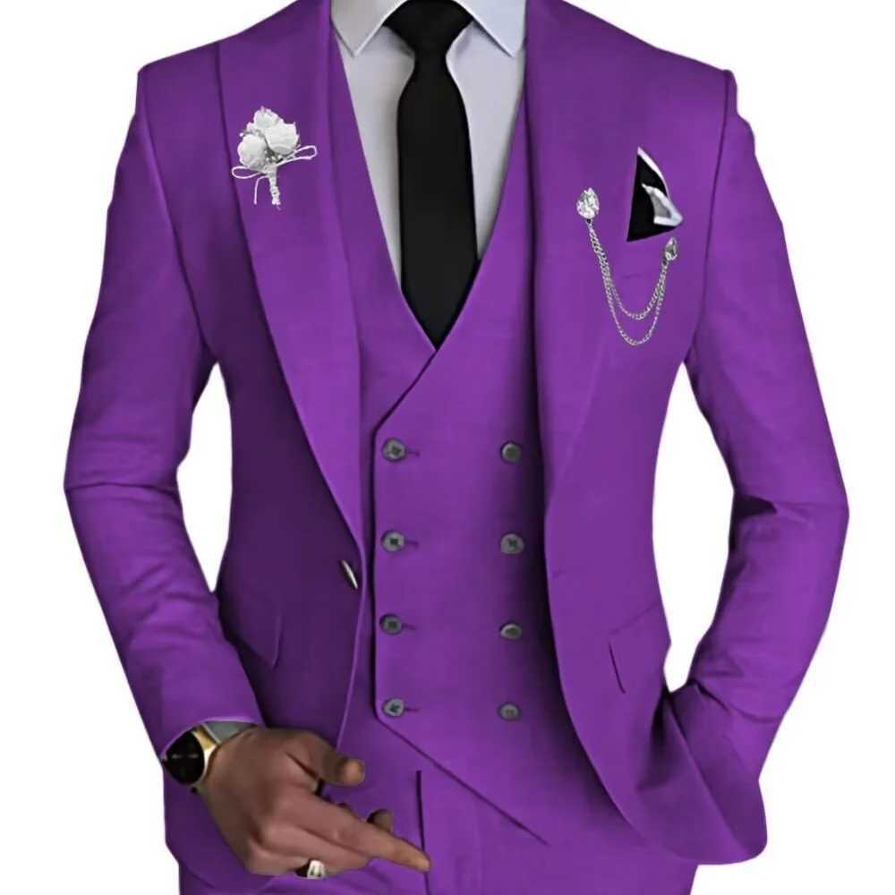 Elegant Rose Red 3-Piece Slim Fit Mens Suit Double Breasted Blazer Vest Pants Set for Wedding Groom Tuxedo Business Party a07 M260313