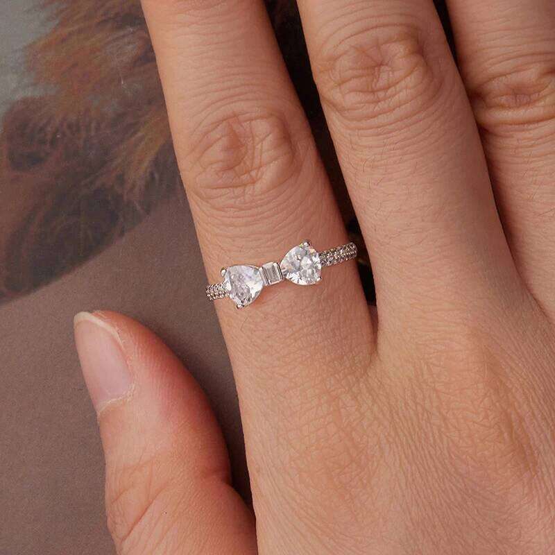WOSTU 925 Sterling Silver ly Bowknot Ring For Women Clear AAA Zircon Band Rings Girl Daughter Birthday Wedding Gift H260312