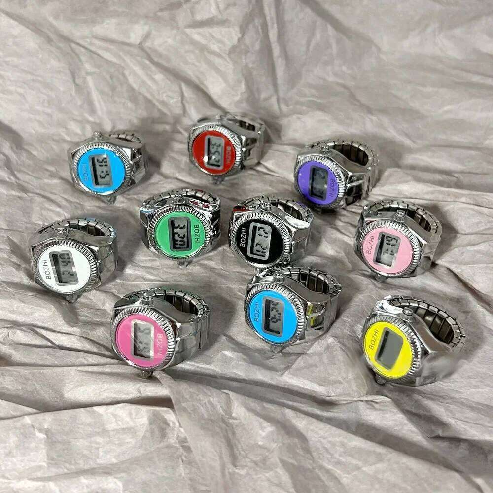 WLP Visible Time Mini Electronic Digital Finger Rings for Women Men Couples Elastic Strap Alloy Ring Jewelry Gift H260312
