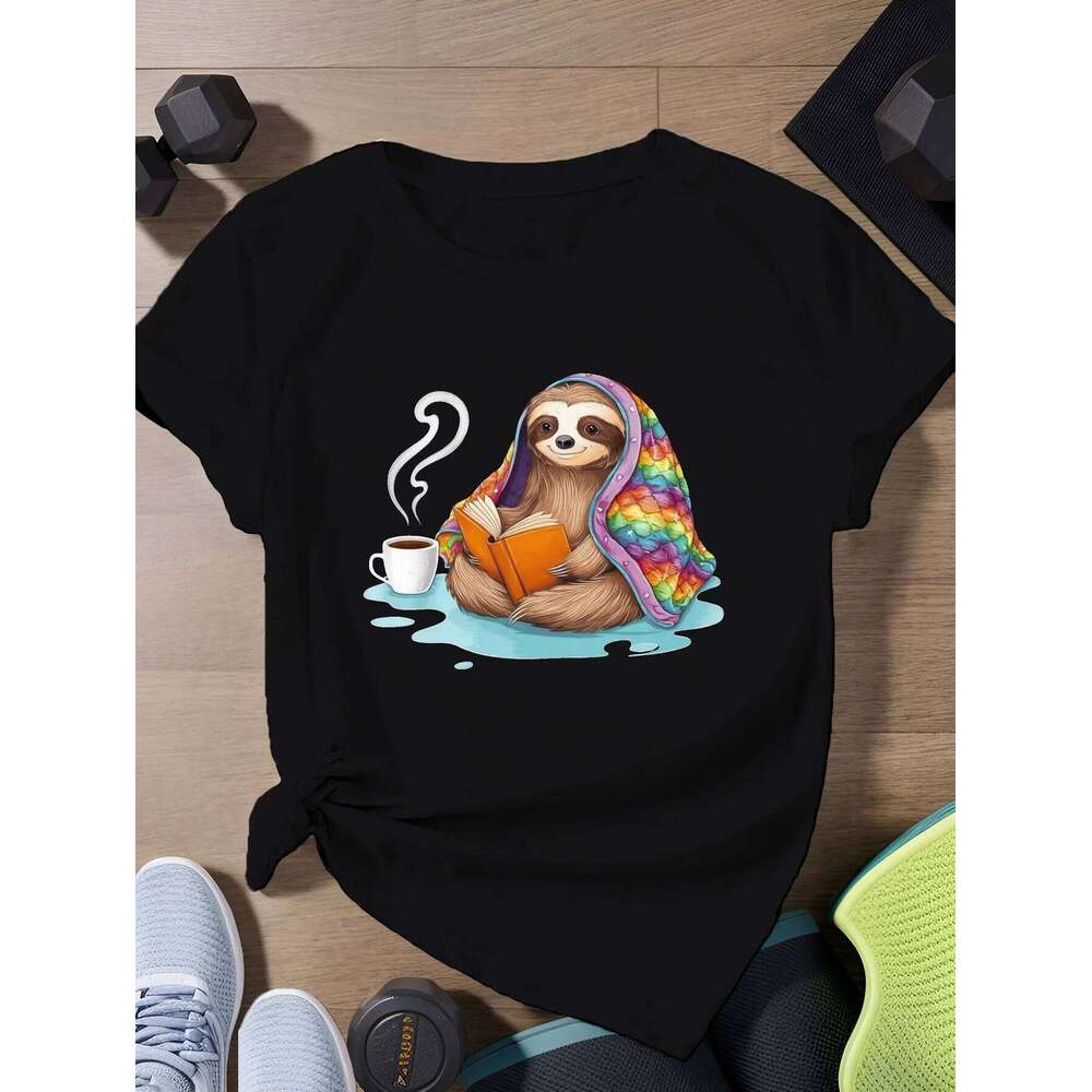 Sloth with Rainbow Quilt Print Women's Short T-Shirt Harajuku Sleeve Casual Clothing Street Tops Tees Aesthetic Clothes Z260314