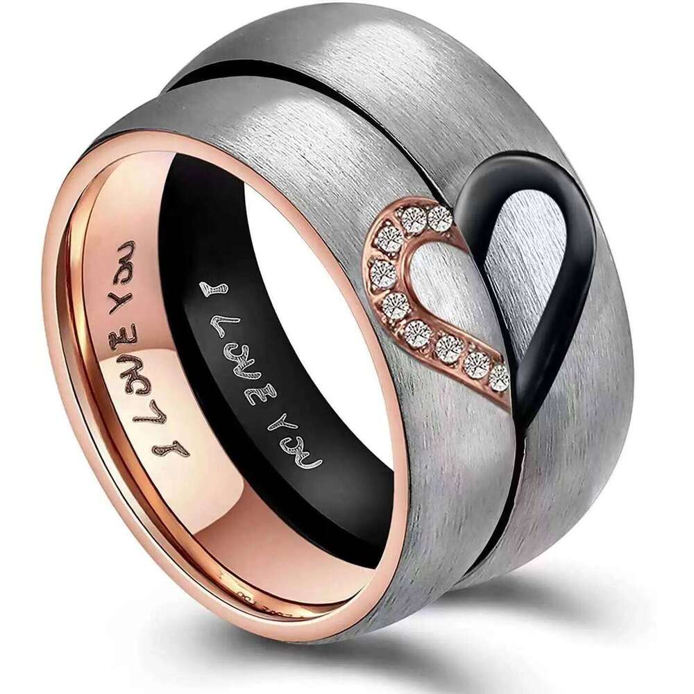 Hot Selling Stainless Steel New Half Peach Heart Couple Rings For Women Men With Letters I YOU Jewelry Gifts Size 6-13 H260312