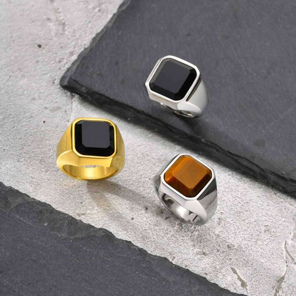 Men Tiger's Eye Signet Rings,Waterproof Stainless Steel Wedding Bands Gift H260312