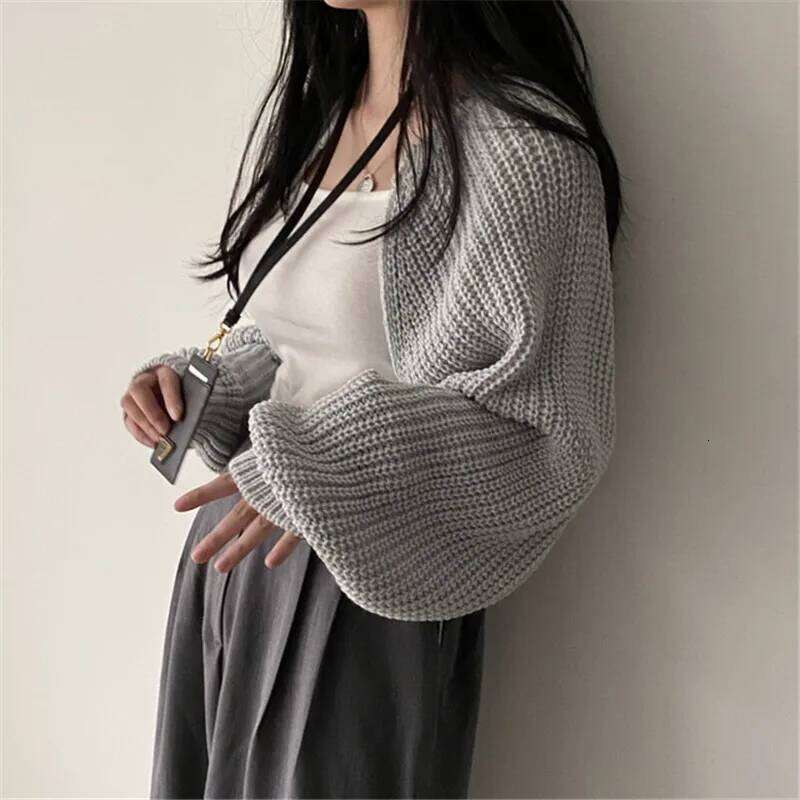 Long Cover Outfit Coat Casual Solid Knit Sweater Cardigan Short Women Clothes Elegant Winter Batwing Sleeve All-match Top Z260313