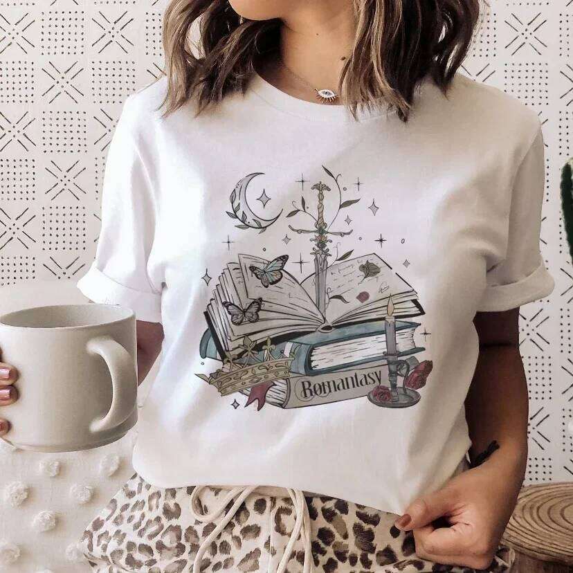 Books Cats Tarot Vintage Tee Fashion T-shirts New Women Summer Tshirt Top Lady Print Female Clothes Short Sleeve Graphic T-Shirt Z260314