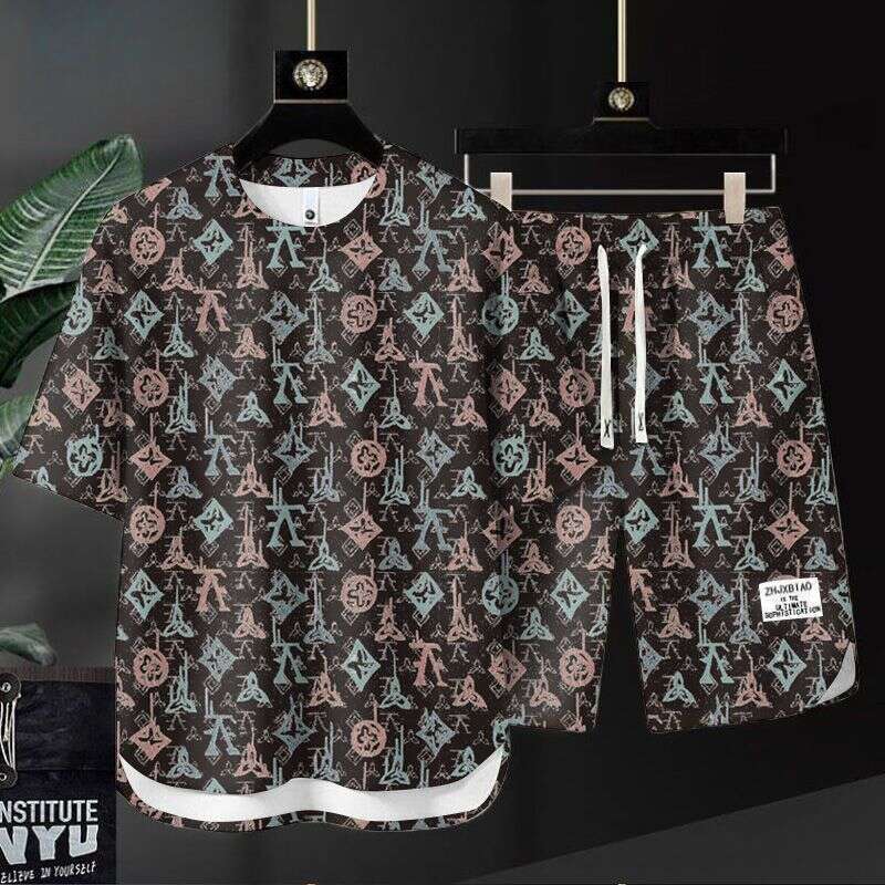 Summer New Fashion Trend Printed Short Sleeve T-shirt Sports Suit Men Loose Comfortable Breathable Plus Size Two-Piece Set 4XL Asia Size