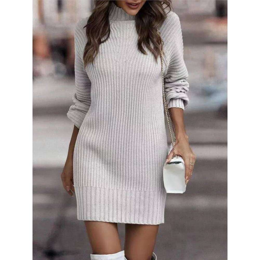 Pullover For Women Long Sleeve Turtleneck Ribbed Knit Bodycon Short Dress 2025 Fall Winter Tight Sweater Dresses Z260314