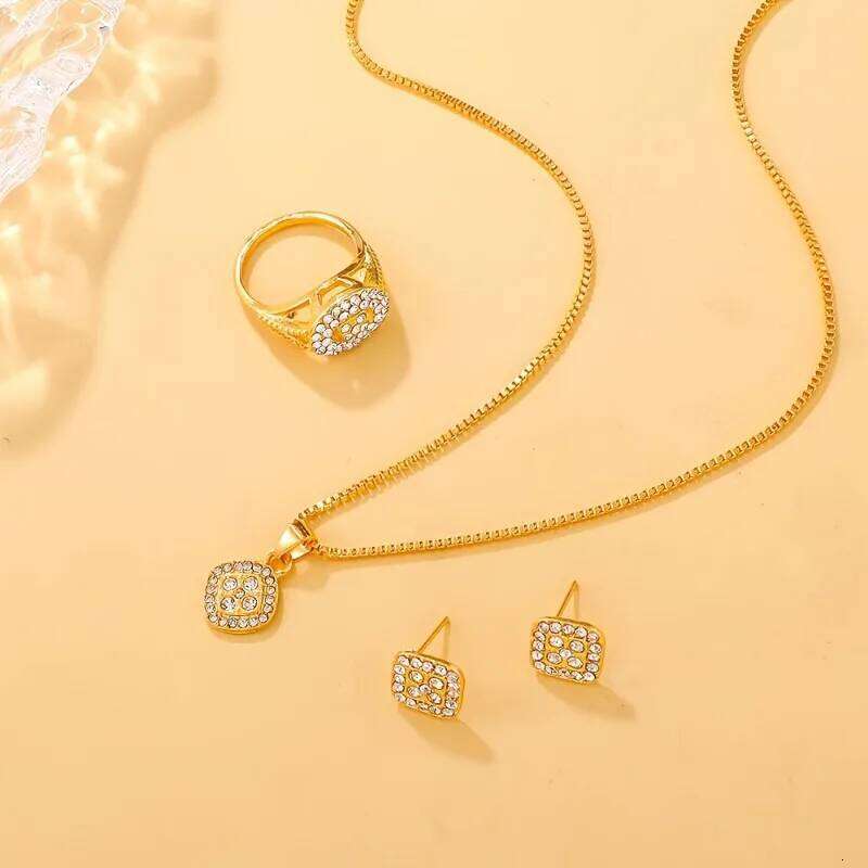 Cube Jewelry Women's Elegant Necklace Earrings & Ring Set Perfect for Valentine's Day Christmas Gift H260312