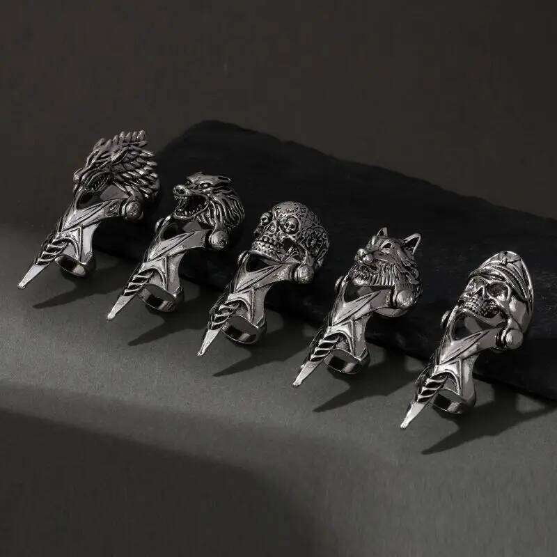 Punk Wolf Skull Lion Ring for Men Women Cobra Exaggerated Skeleton Head Steampunk Luxury Gothique Jewelry Gifts 2025 H260312