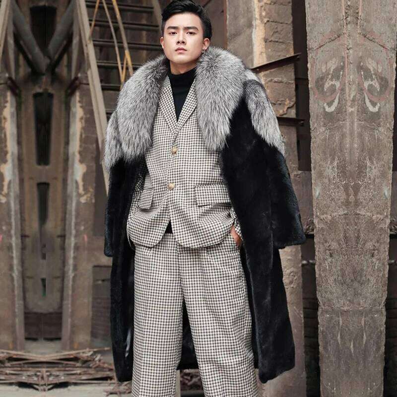 Men's imitation mink winter warm long trench coat fur large size Z260313