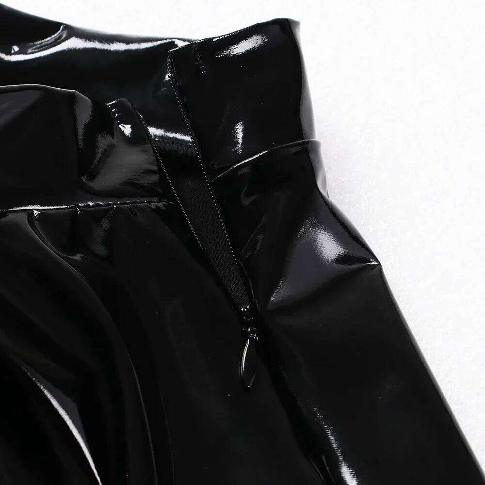 Femal Glossy Short Pleated Skirts Patent Leather Oily Shiny soft Miniskirt Dance A-Line Solid Color Skirt Erotic Clubwear Z260314
