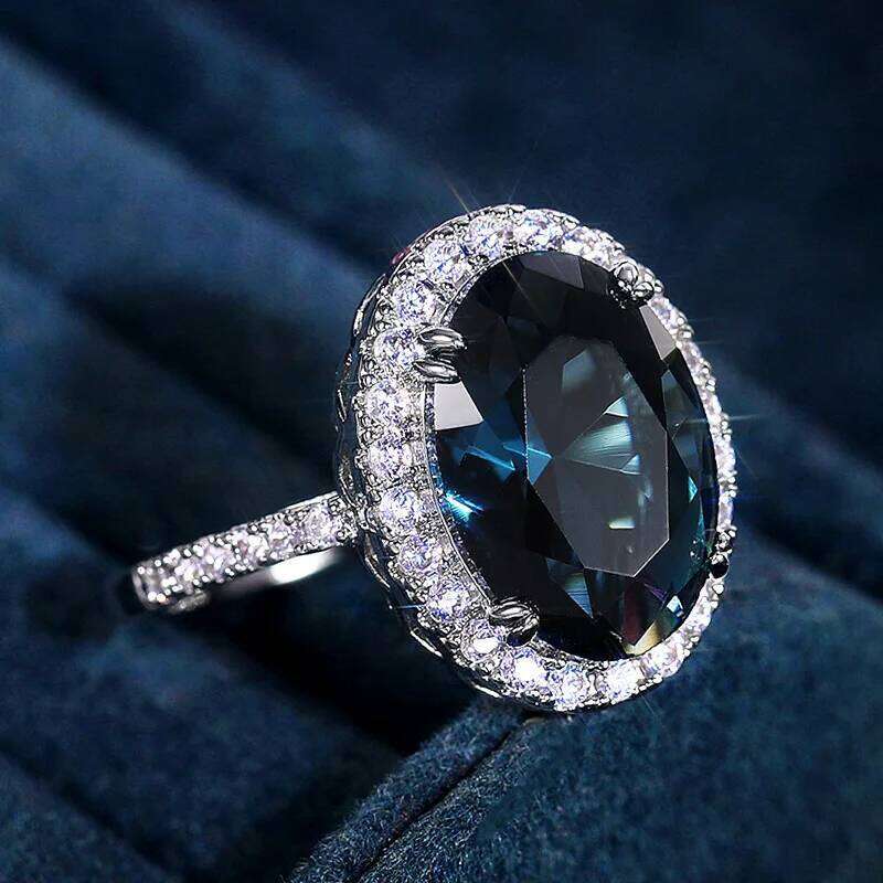Huitan Charming Blue CZ Women Rings Wedding Party Accessories Bling Graceful Bridal Eternity Ring Trendy Jewelry Wholesale H260312