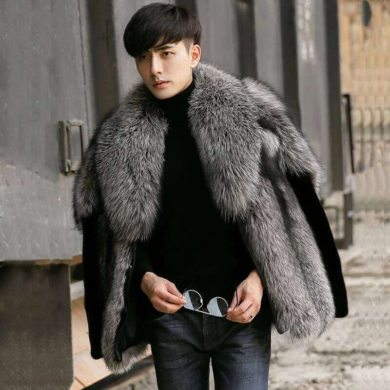 Men's new fox fur one mink short jacket winter warm leather coat Z260313