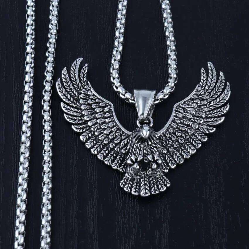 Flying Eagle Pendant Necklace Hip Hop Punk Stainless Steel Chain Men's Jewelry Vintage Rapper Rock Accessories Gift 2025 New H260312