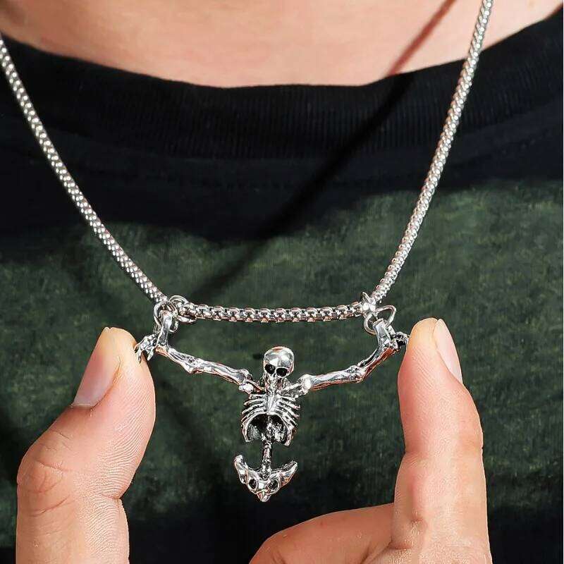 Halloween Dark Skull Retro Gothic Adjustable Alloy Necklace Punk Human Skeleton Jewelry Pendant Chain H260312