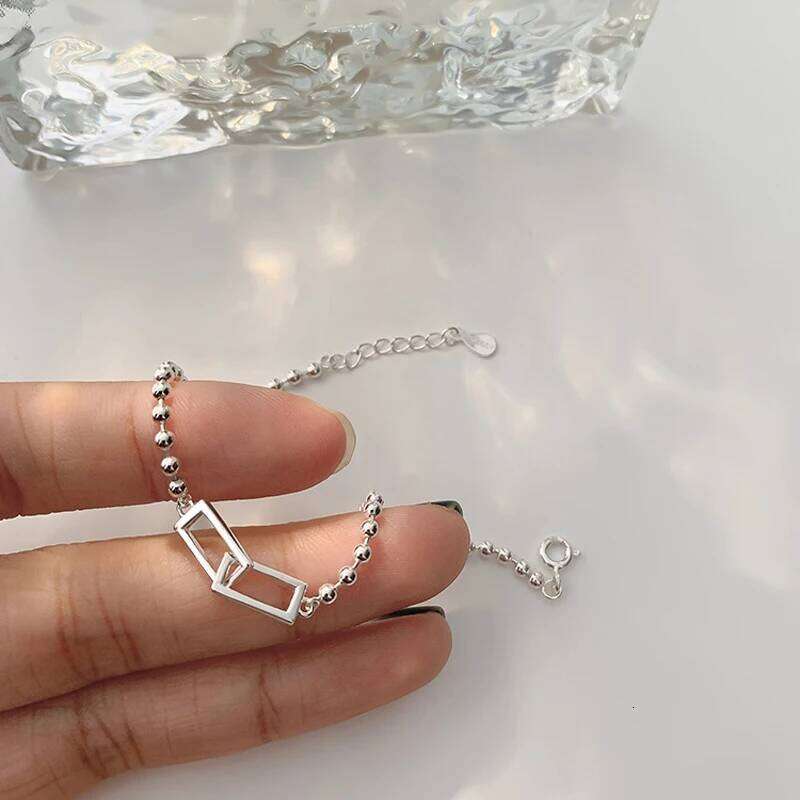 VENTFILLE 925 Sterling Silver Geometric Square Round Bead Bracelet For Women Personality Temperament Simple Hand Jewelry Party Z260313