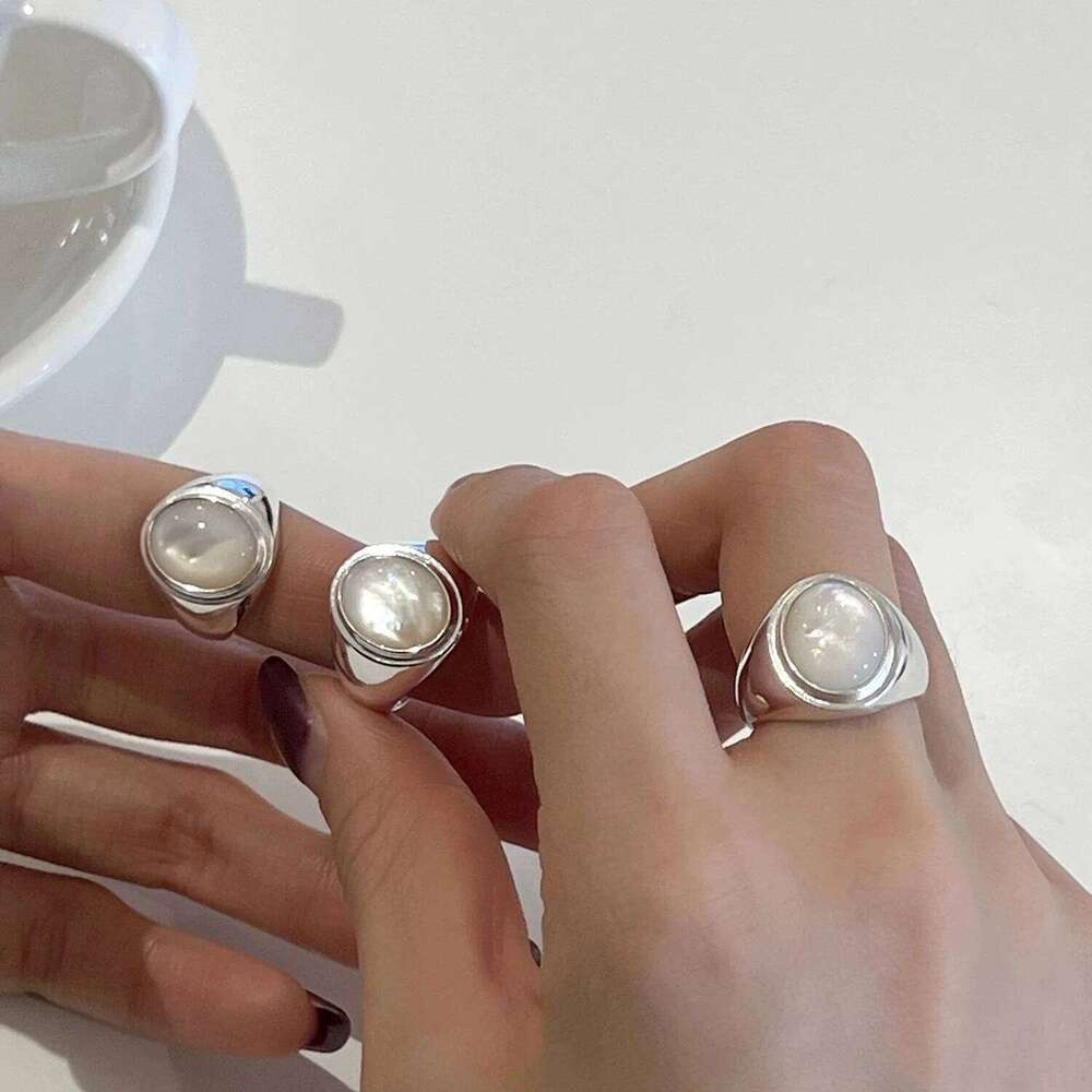 925 Sterling Silver Rings For Women Vintage Handmade Adjustable White Stone Ring Fashion Band Female Bijoux Gift H260312