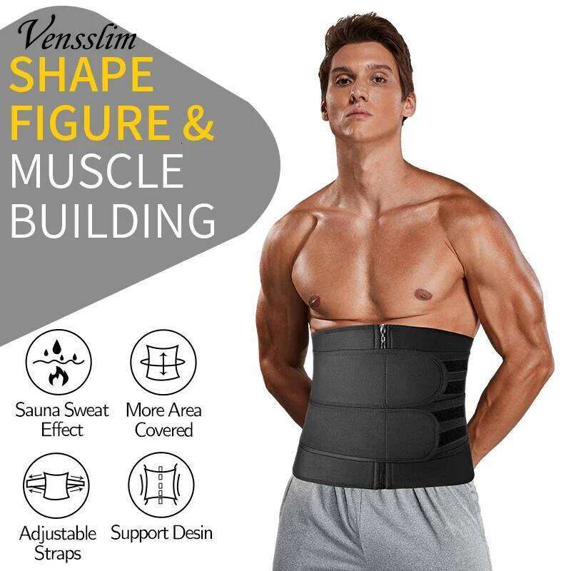 Vensslim Men Workout Waist Tummy Control Belt Slimming Sauna Body Shaper Trimmer Abdomen Shapewear Weight Loss Corset 26Y0313