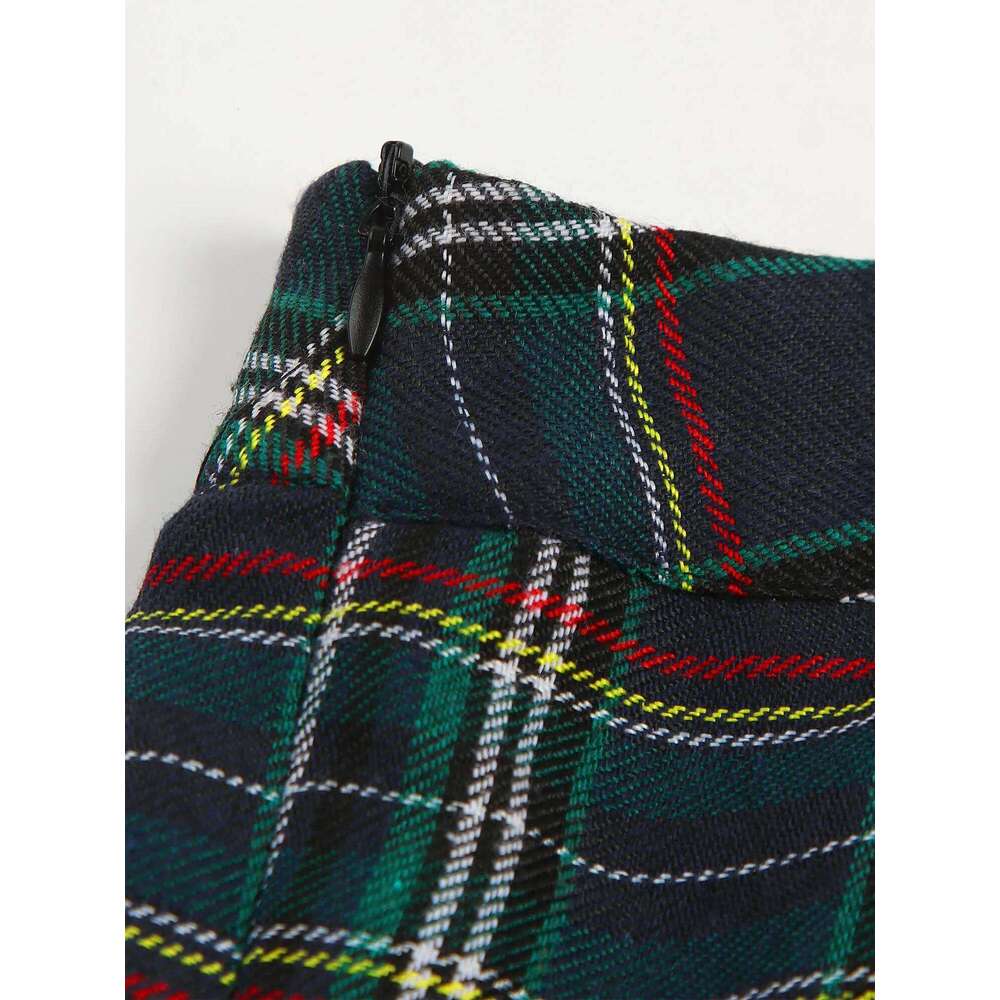 Women Japanese Role Play Uniforms Zipper Plaid Pleated Mini Necktie Set Sexy Schoolgirls Skirt Cosplay Costume Z260314