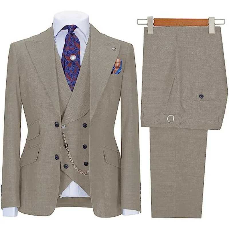 Mens Suit 3-piece stylish slim-fit Business Casual Wedding formal work jacket vest with trousers M260313