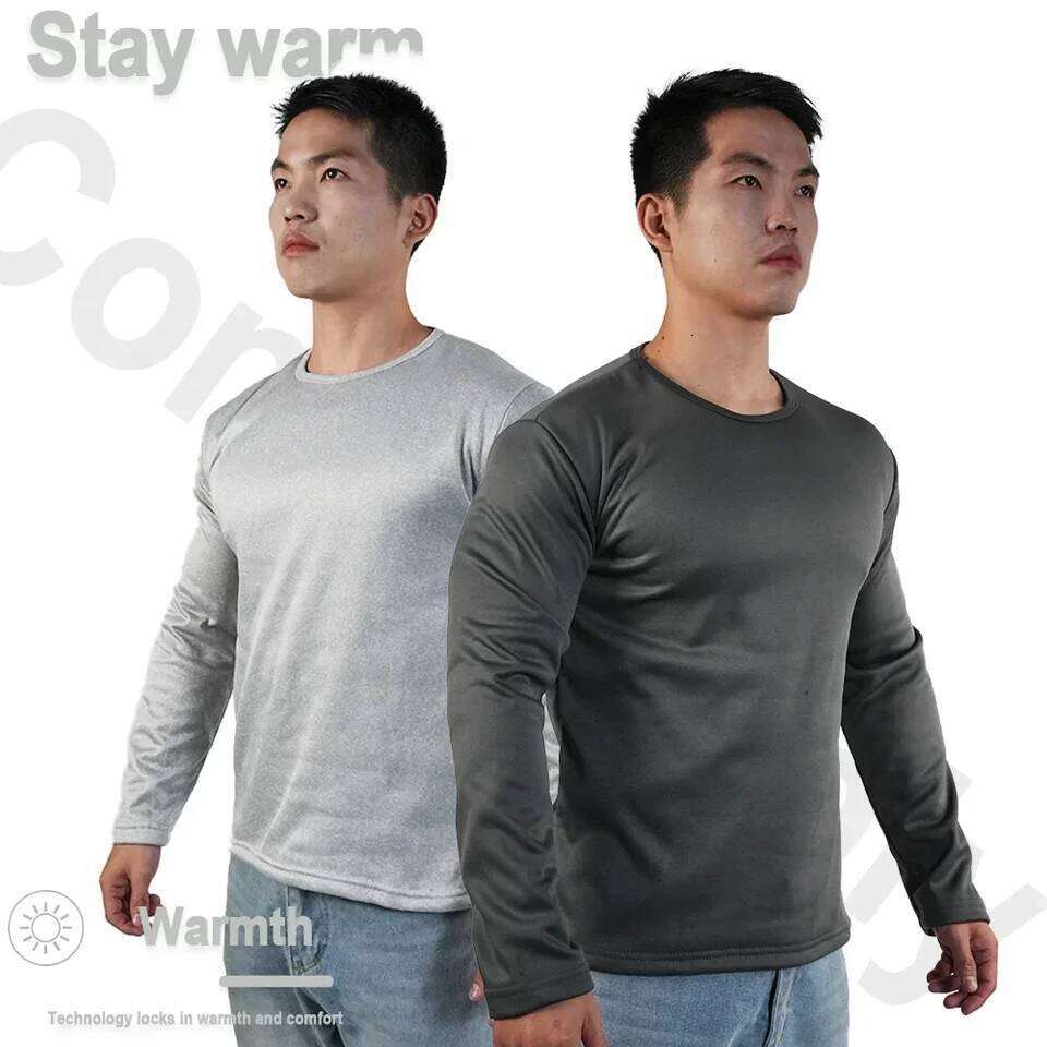 Men Thermal Underwear Tops Winter Long Sleeve Bottoming Shirt Thick Fleece Pullover Warm Clothes Oversize O-Neck Base Tee M-5XL