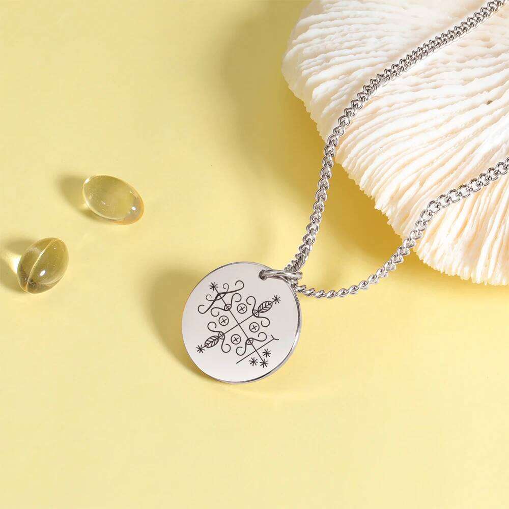 Dawapara Voodoo Veve Papa Legba Amulet Pendant Necklace Stainless Steel Jewelry Golden Hoodoo Talisman Necklaces H260312