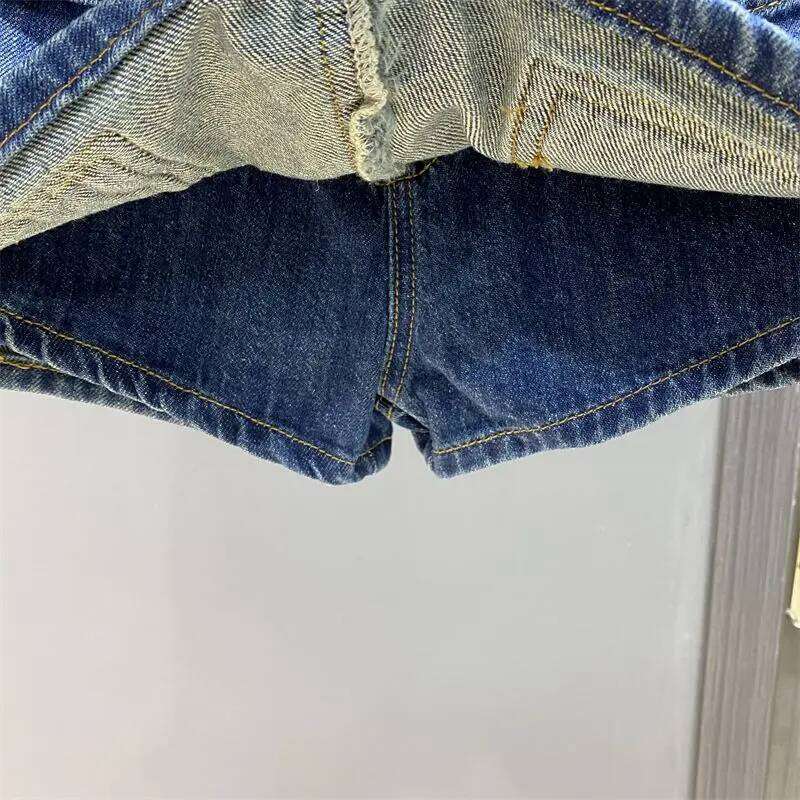 Dark Denim Short Women's High-waisted Culottes Summer New Tooling Wide-leg A-word Shorts Skirt Z260314