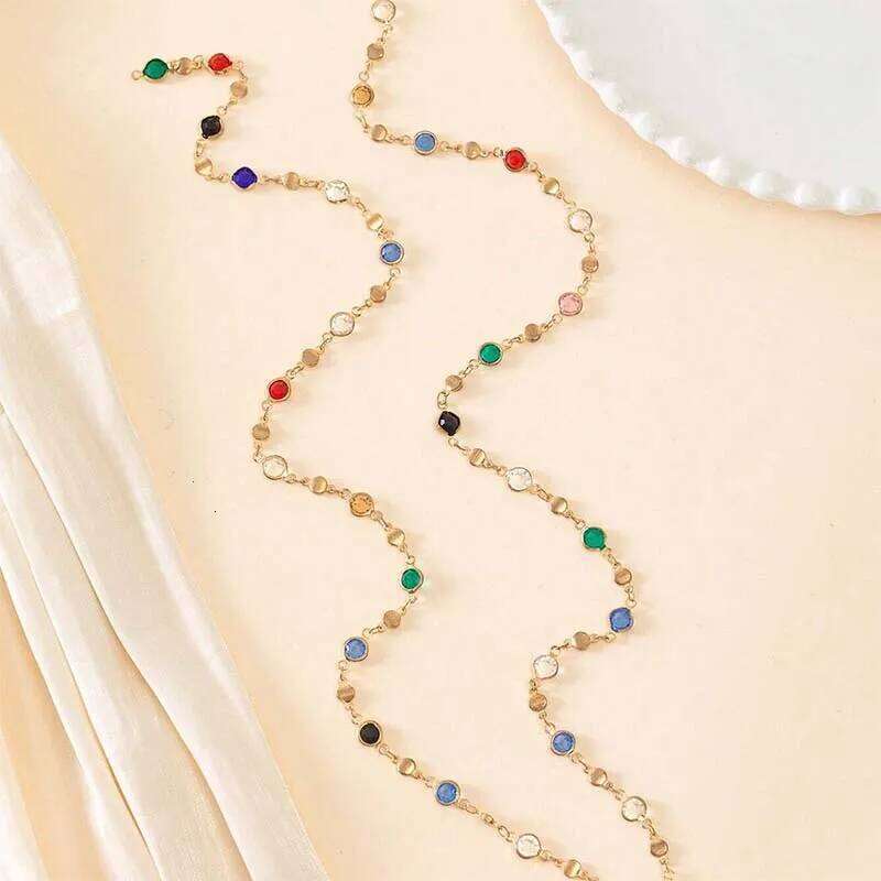 LATS New Colourful Long Tassel Necklace for Women Shiny Rhinestone Crystal Zircon Choker Bohemian Statement Jewelry Gifts H260312