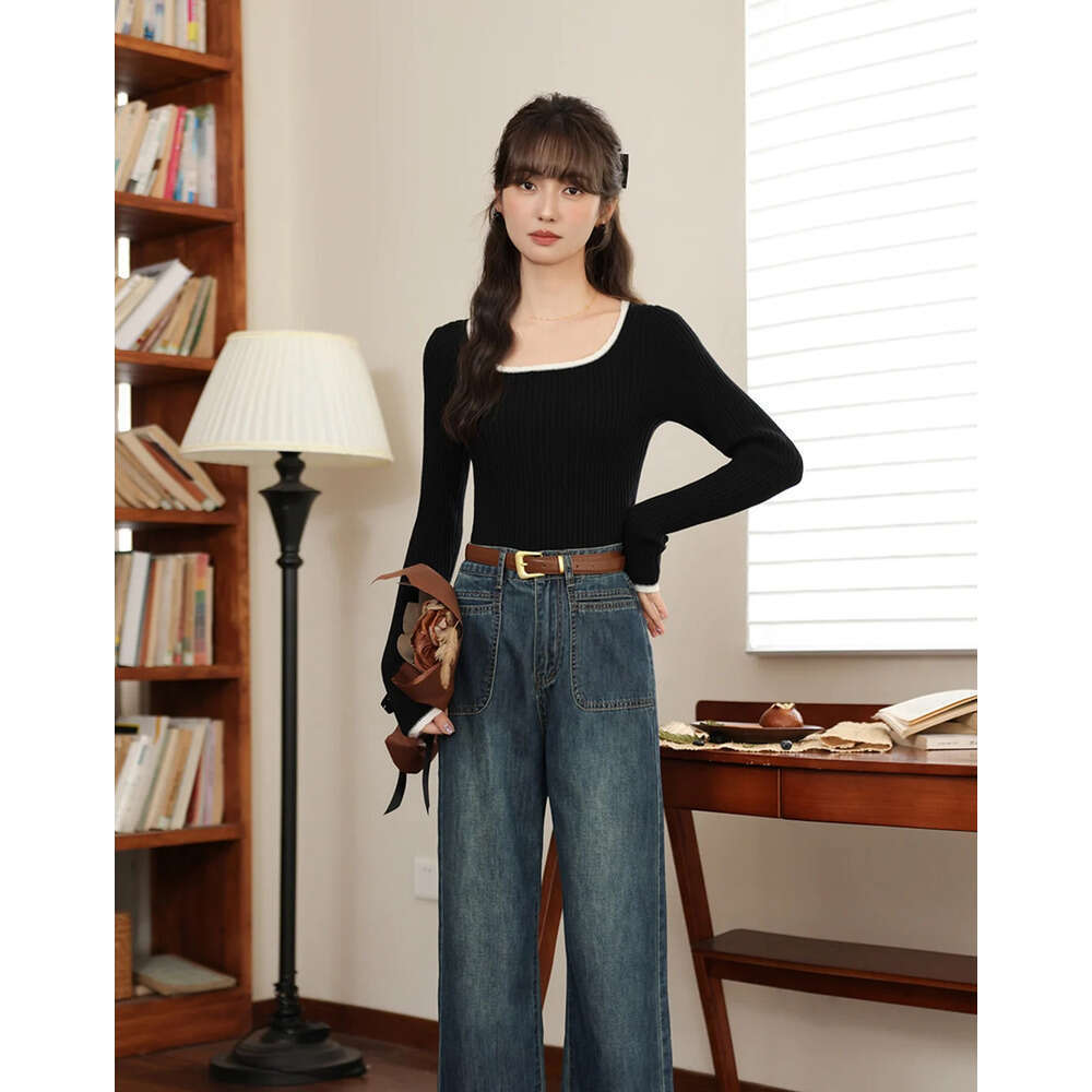 AlXNAN Women's Vintage Denim Blue High Waist Baggy Jeans 2025 Spring New Casual Loose Wide Leg Long Pants Ladies LXN320106 Z260313