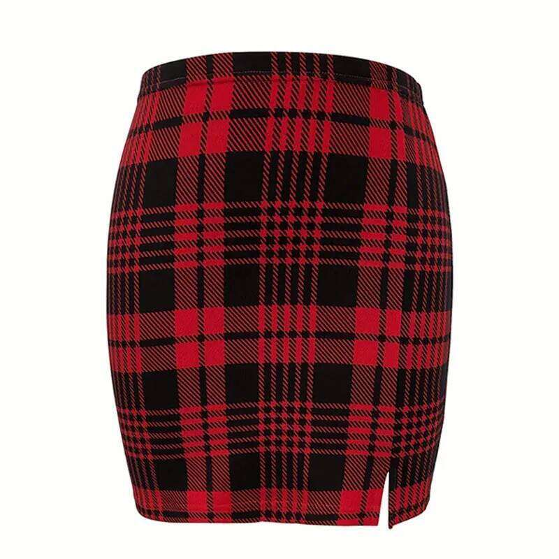 Plaid Sexy Micro Offiece Red Green Elegant Pencil Mini Skirts Streetwear High Waist Lady Short Skirt for Women Z260314