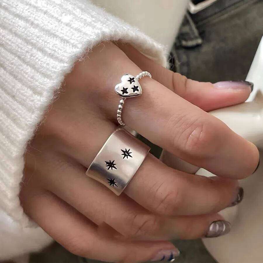 BF CLUB 925 Sterling Silver Rings For Women Girl Female Open Minimalist Retro Stars Ring Creative Anillos Bague Fine Jewelry H260312