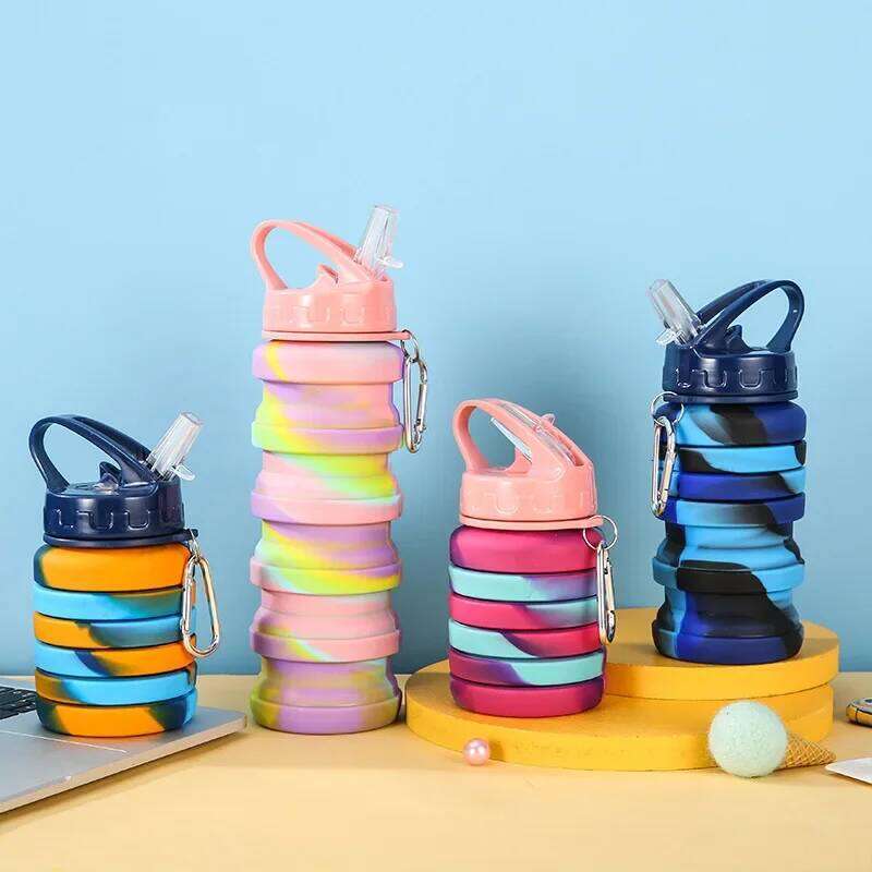 500ML Silicone Foldable For Sports, Reusable Leakproof Water Bottle With Carabiner Z260314