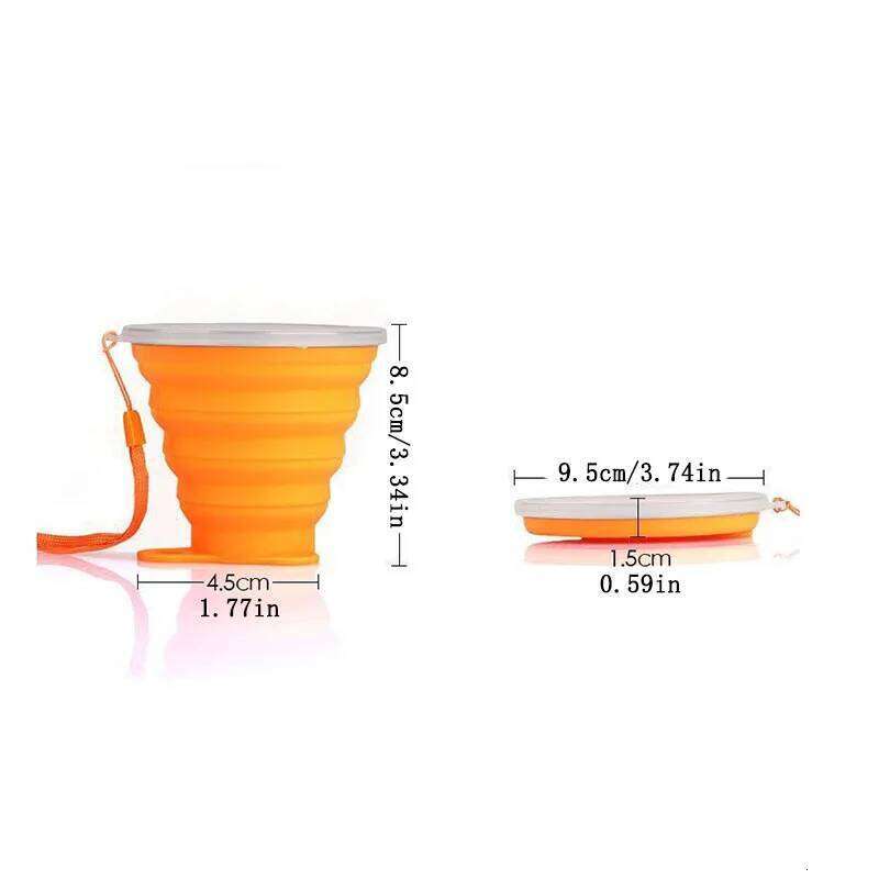 Silicone Collapsible Travel Portable Folding Camping Cup Sets with Lids, Blue & Orange Z260313