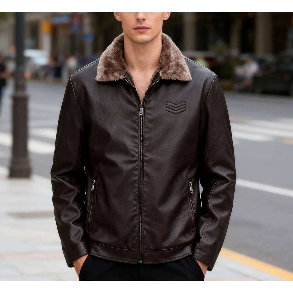 Fashion Men's PU Leather Winter Thickened Plush Lining Retro Bomber Jacket for Men Business Casual Coat Z260313