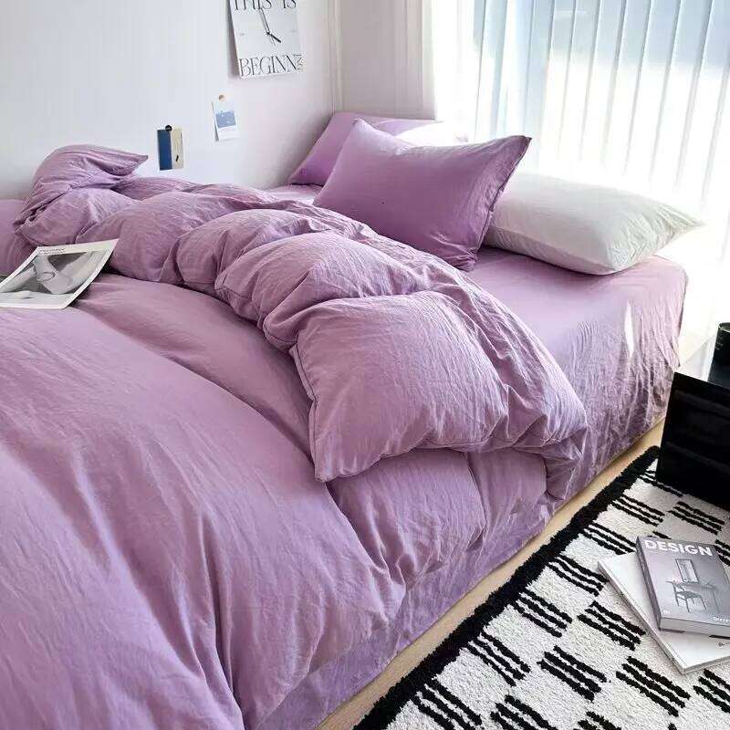 Washed Cotton Solid Color four Piece Set bed sheet 1 duvet cover 2 pillowcases H260312 - view 5