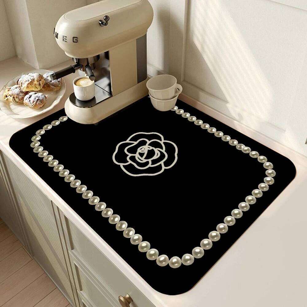 Vintage French Style Printed Coffee Machine Kitchen Counter Quick Water Absorption Utensil Drying Desktop Drainage Mat 26H0313