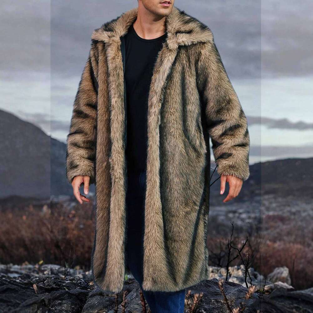 Men Faux Coats Jacket Solid Turn Down Collar Long Sleeve Open Stitch Thick Warm Fur Loose Casual 2025 Autumn Winter Z260313