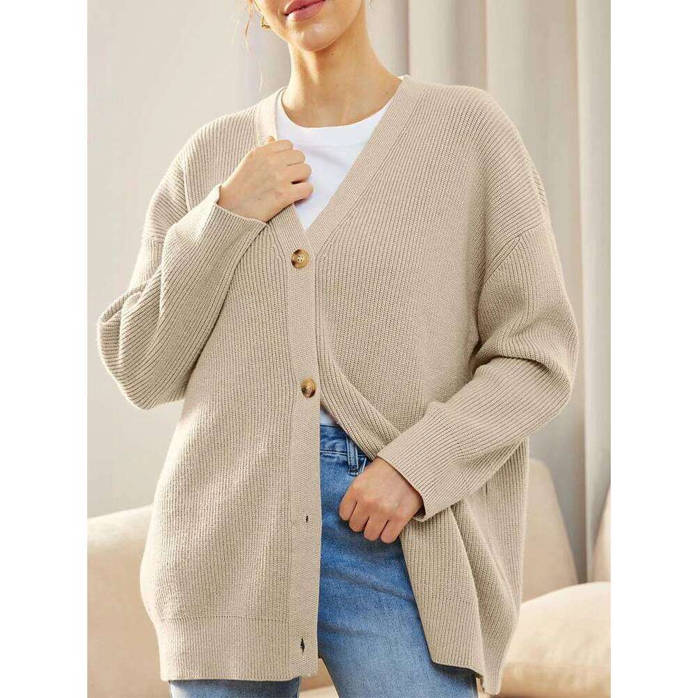 Women's V-Neck Knitwear Cardigan Jumper Solid Color Simple Versatile Autumn Winter New Style Button Detail Knitted Sweater Z260313