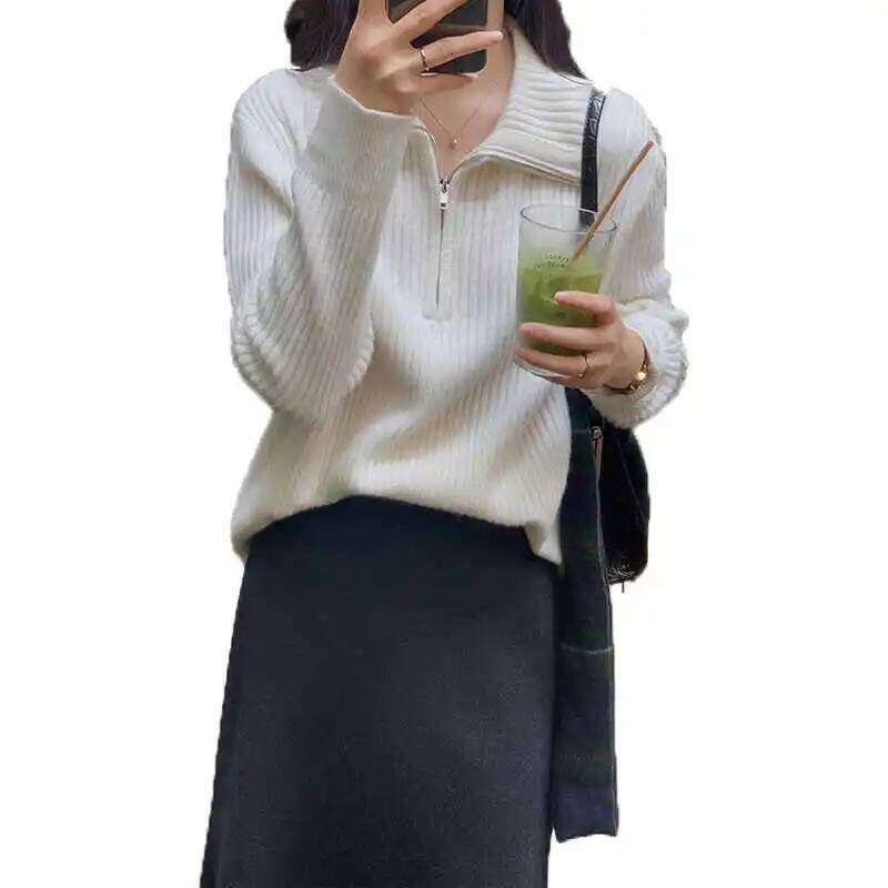 Knitted Pullovers New Long Sleeve Turn Down Collar Knit Sweater Pullover Women Tops Sweaters Sueter Feminino Q1008 Z260313