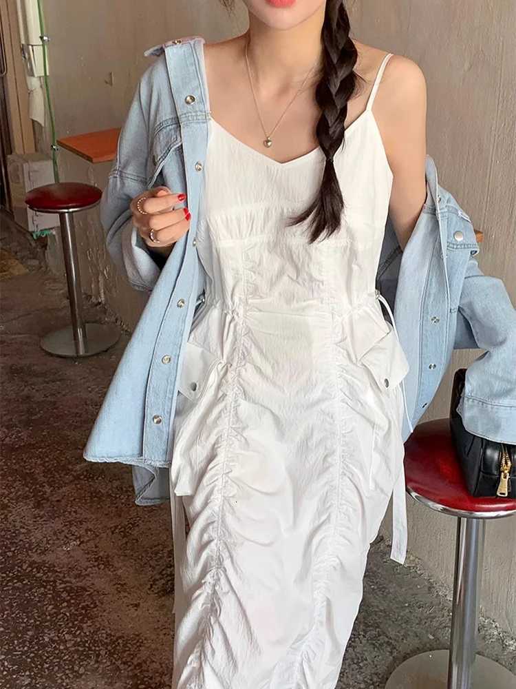 Ele Summer V-ne Pleated Waist-cinching Dr with Large kets Womens ter Dr High Waist Commute Sle Other MatT260314