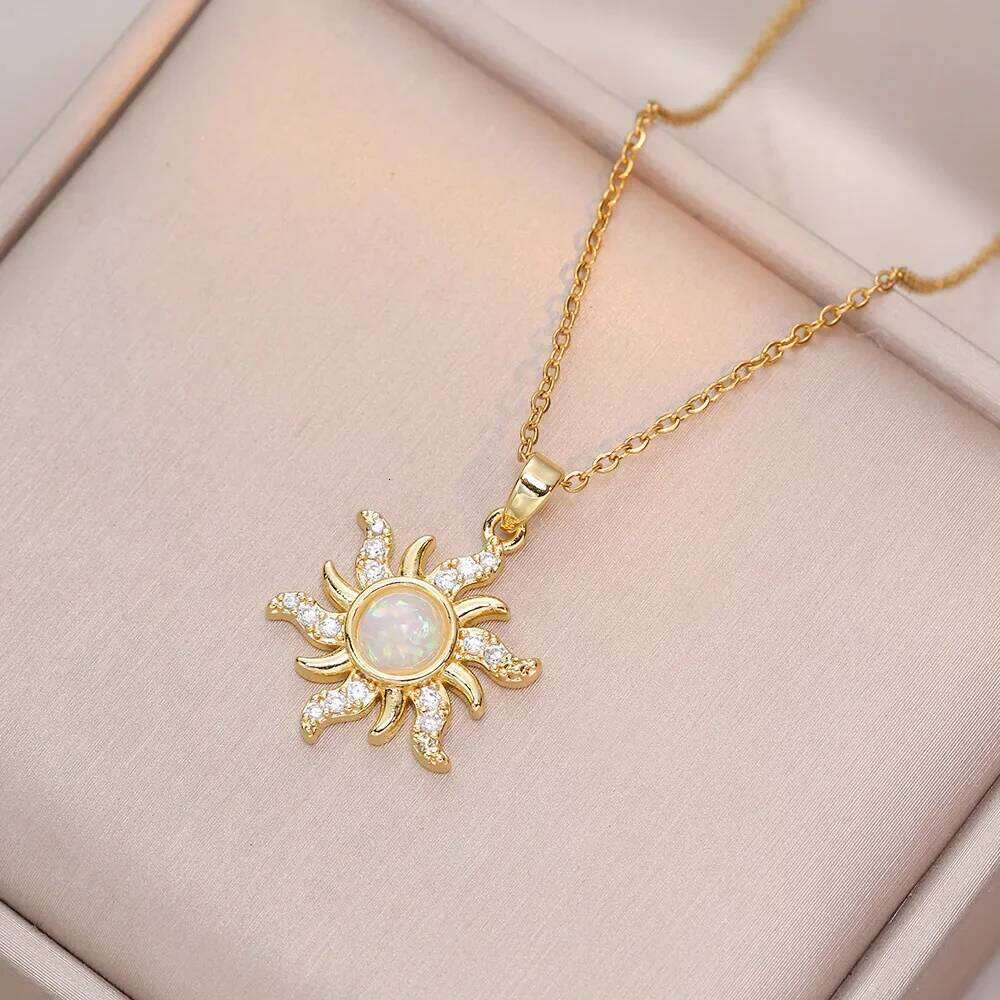 Necklace, Woman Jewelry ,Fashion Wedding Party Accessories Gold Plated, Opal Sun Pendant ,Rapunzel Choker, Gift H260312